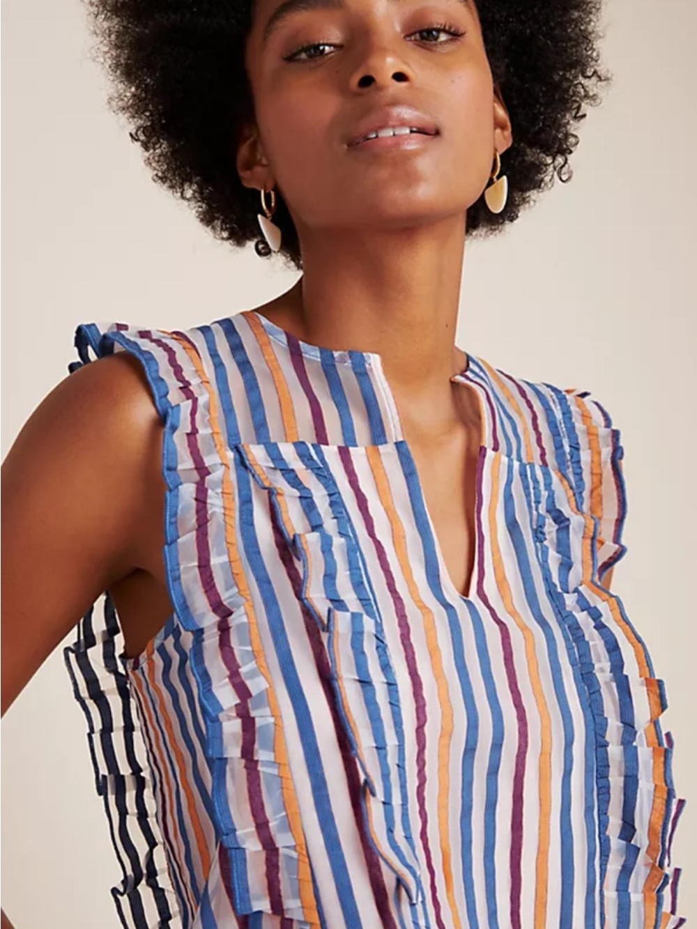 ANTHROPOLOGIE/MAEVE ELISABETTA STRIPED RUFFLED BLOUSE SIZE 4